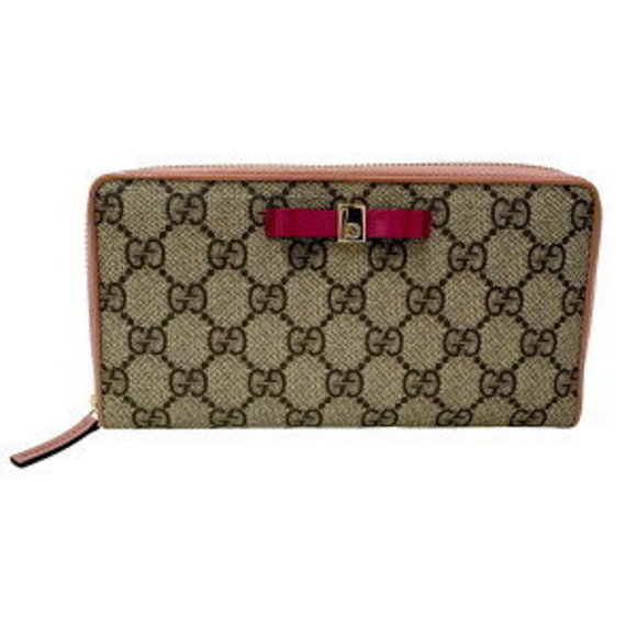 Gucci GG Marmont Gray Supreme Pink Ribbon Long Wallet - Picture 1 of 9